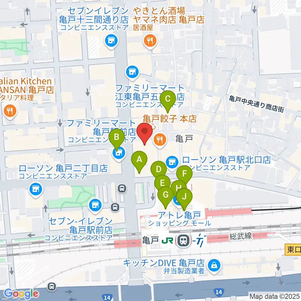 島村楽器 ミュージックサロン亀戸周辺のカフェ一覧地図
