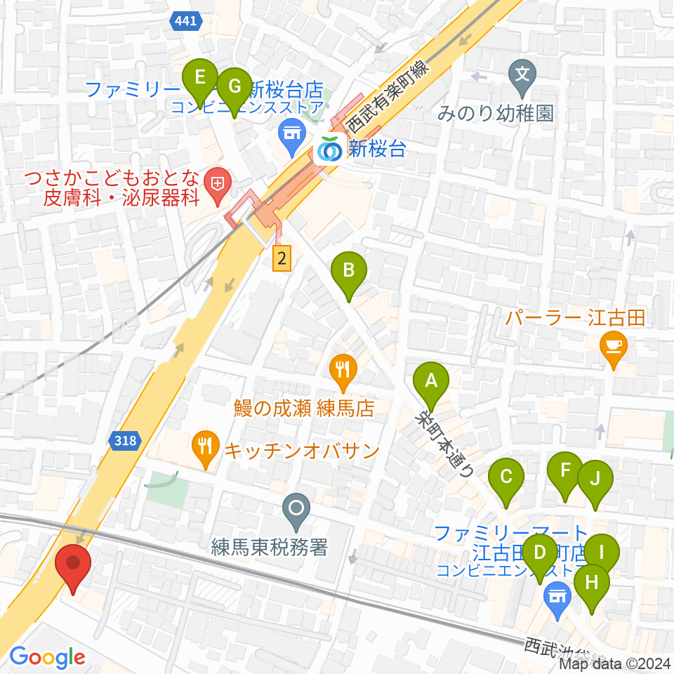 江古田ストリングス周辺のカフェ一覧地図