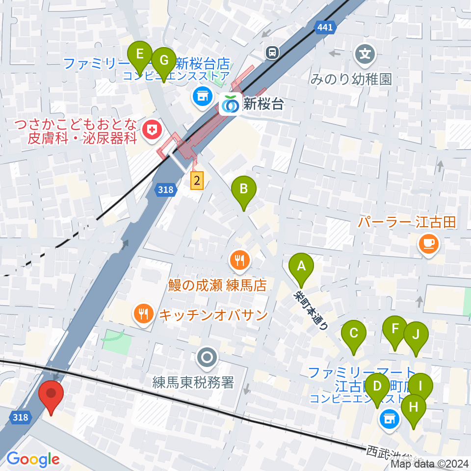 江古田ストリングス周辺のカフェ一覧地図