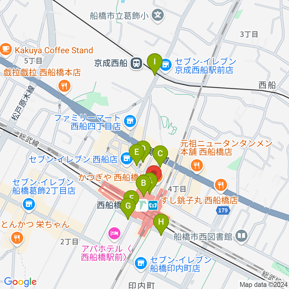 イトウミュージックサロン西船橋周辺のカフェ一覧地図