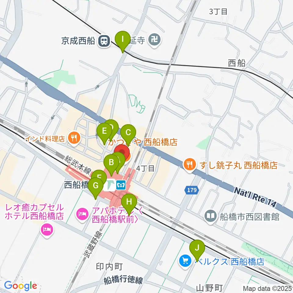 イトウミュージックサロン西船橋周辺のカフェ一覧地図