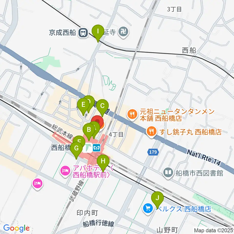イトウミュージックサロン西船橋周辺のカフェ一覧地図
