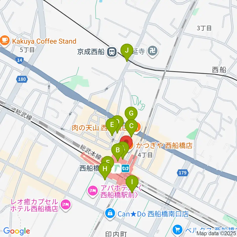 イトウミュージックサロン西船橋周辺のカフェ一覧地図
