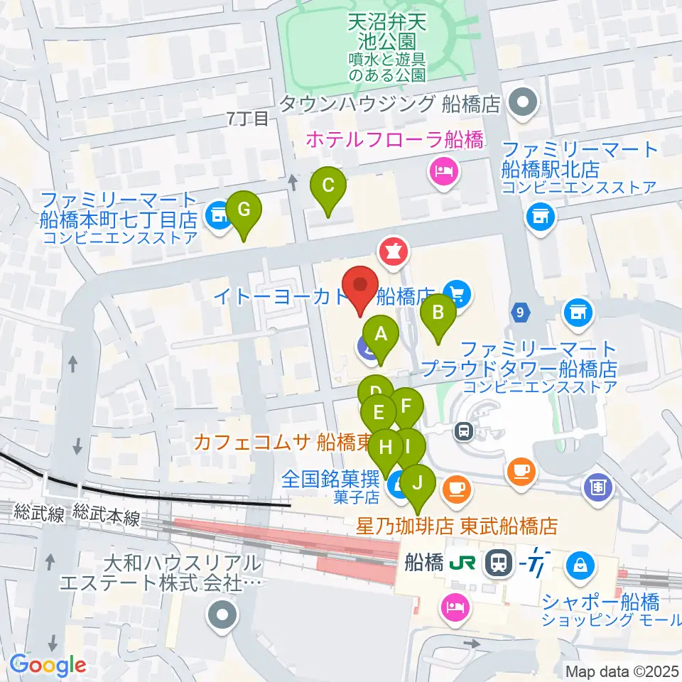 伊藤楽器 ヤマハ船橋センター周辺のカフェ一覧地図