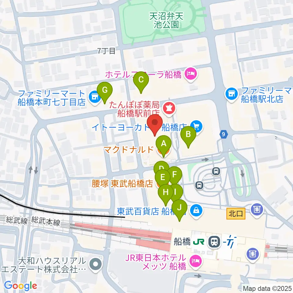 伊藤楽器 ヤマハ船橋センター周辺のカフェ一覧地図