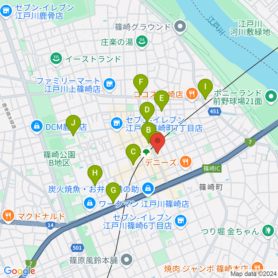 島村楽器ミュージックサロン篠崎周辺のカフェ一覧地図