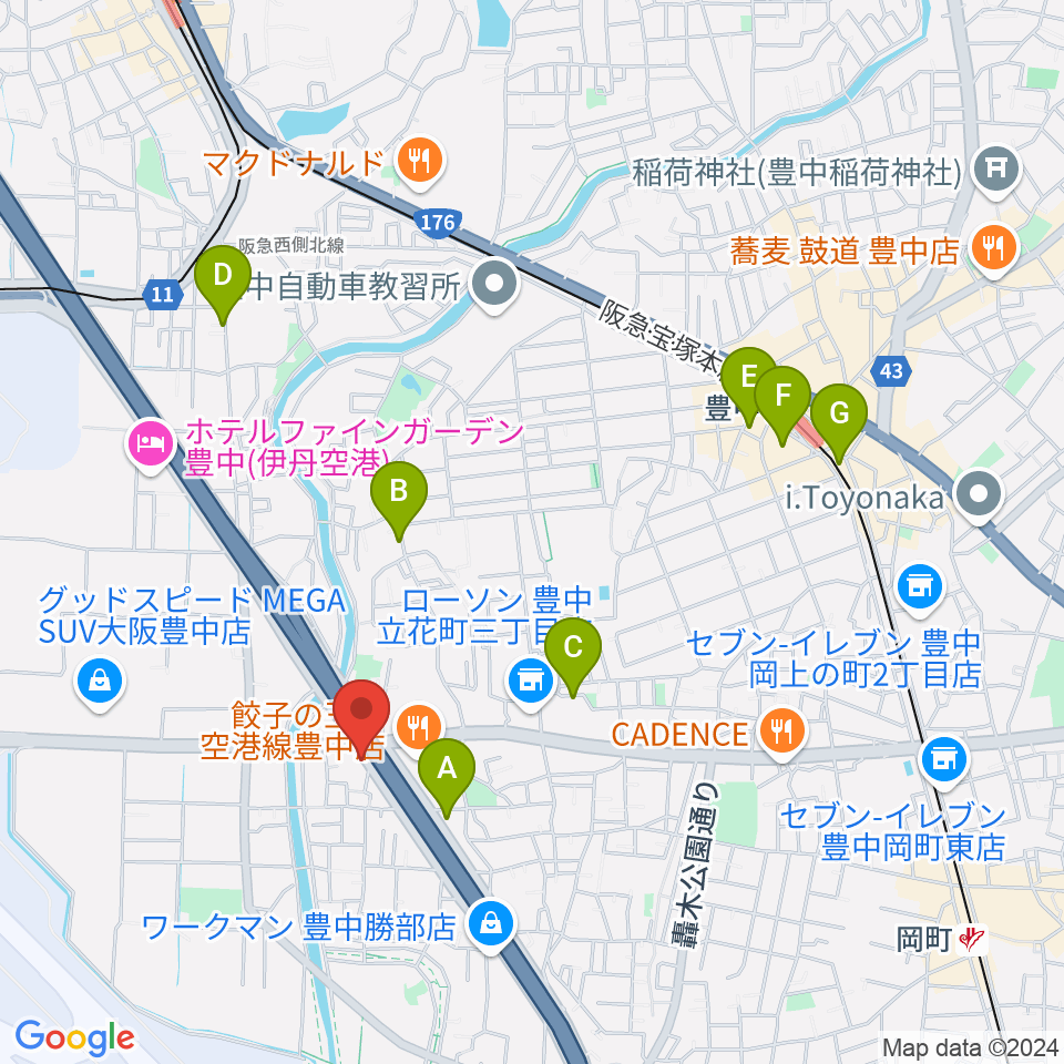 ギター工房トーンガレージ周辺のカフェ一覧地図