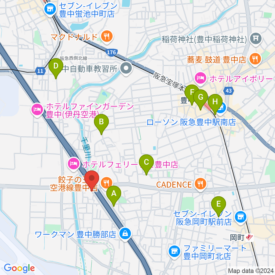 ギター工房トーンガレージ周辺のカフェ一覧地図