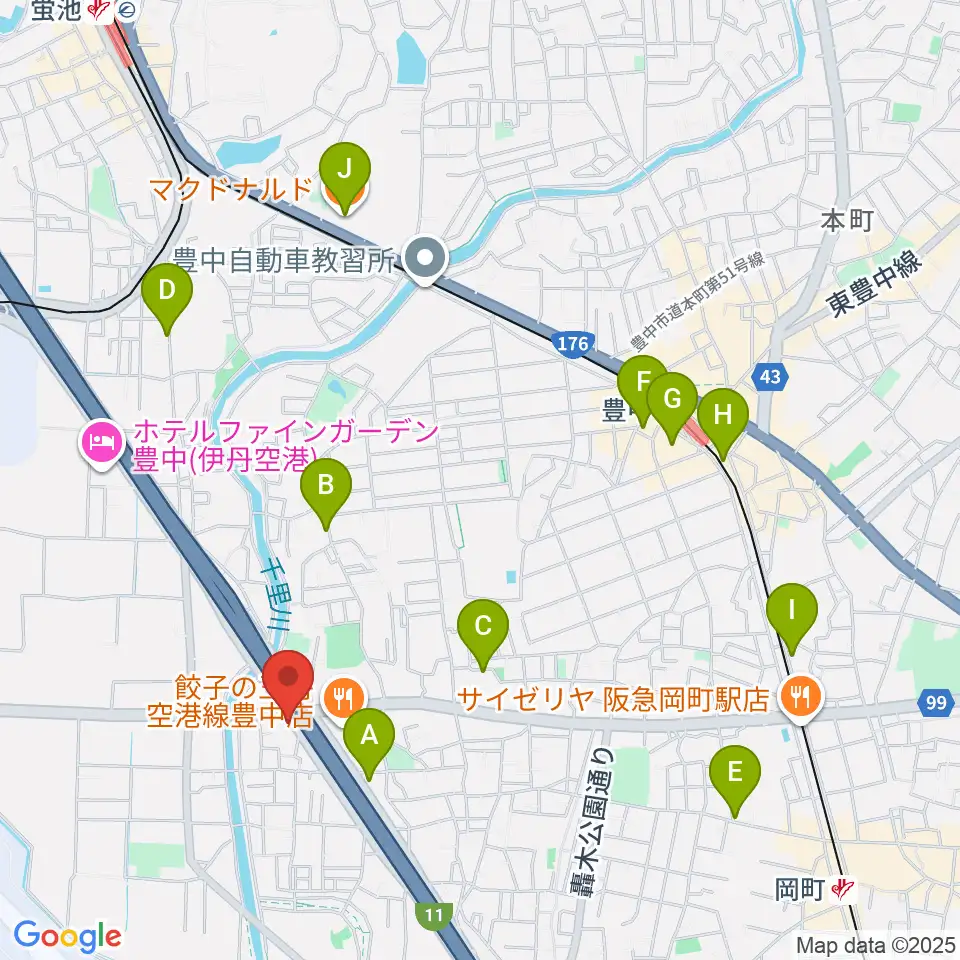ギター工房トーンガレージ周辺のカフェ一覧地図