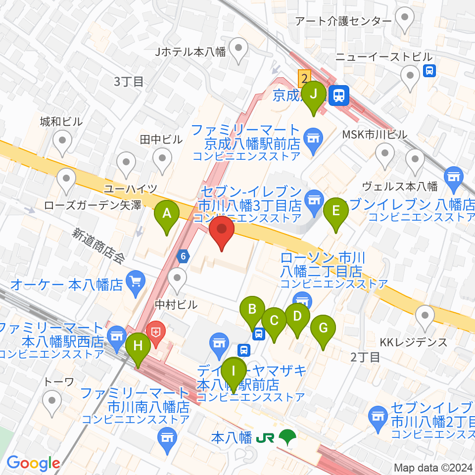 島村楽器 ミュージックサロン本八幡周辺のカフェ一覧地図