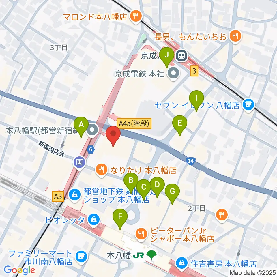 島村楽器 ミュージックサロン本八幡周辺のカフェ一覧地図