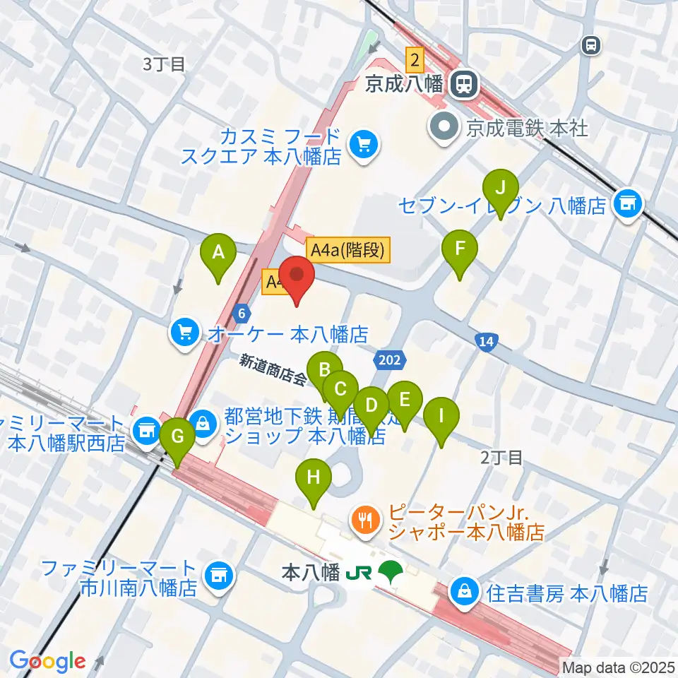 島村楽器 ミュージックサロン本八幡周辺のカフェ一覧地図