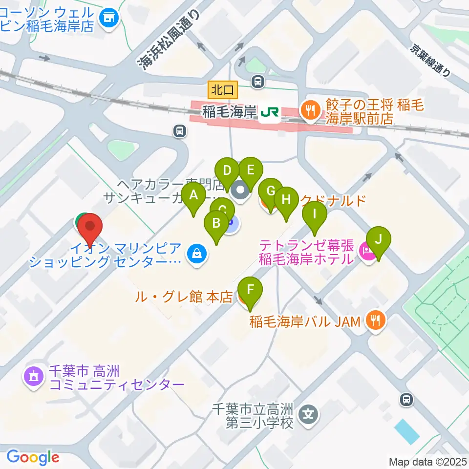 島村楽器 ミュージックサロン稲毛海岸周辺のカフェ一覧地図
