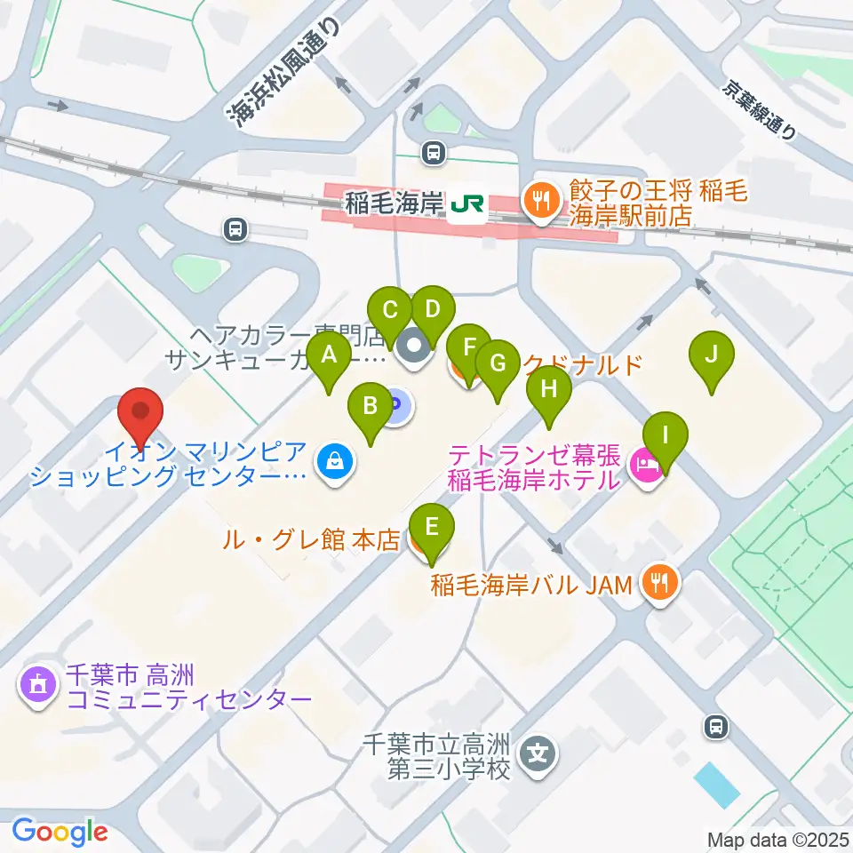 島村楽器 ミュージックサロン稲毛海岸周辺のカフェ一覧地図