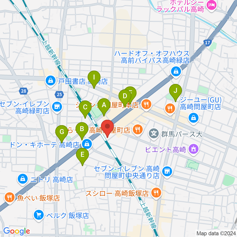 スタインウェイセンター高崎周辺のカフェ一覧地図