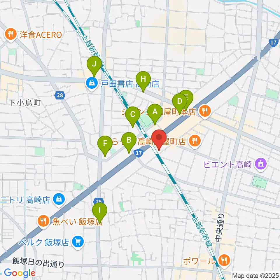 輸入ピアノセンター高崎周辺のカフェ一覧地図