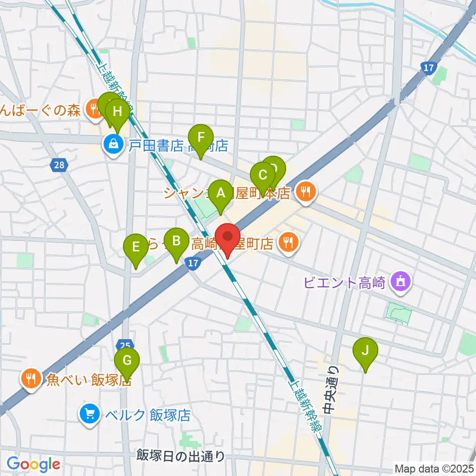 輸入ピアノセンター高崎周辺のカフェ一覧地図
