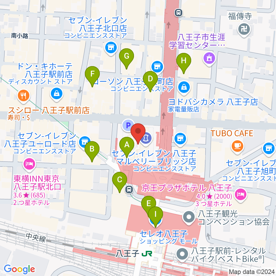 島村楽器 八王子オクトーレ店周辺のカフェ一覧地図