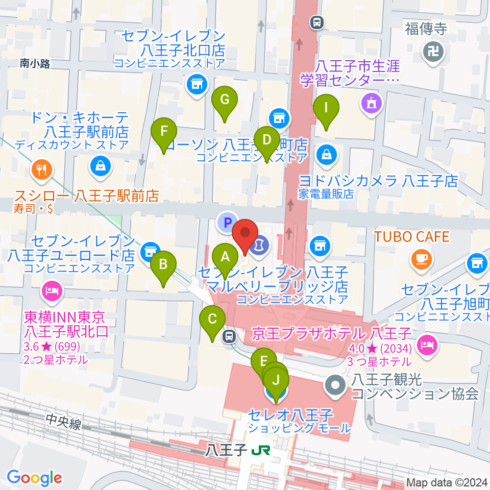 島村楽器 八王子オクトーレ店周辺のカフェ一覧地図