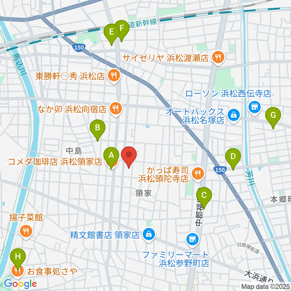 白羽楽器周辺のカフェ一覧地図