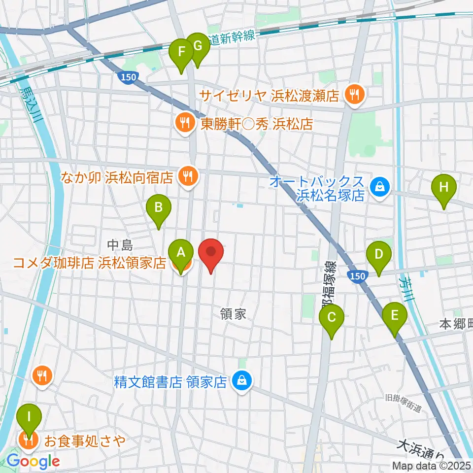 白羽楽器周辺のカフェ一覧地図