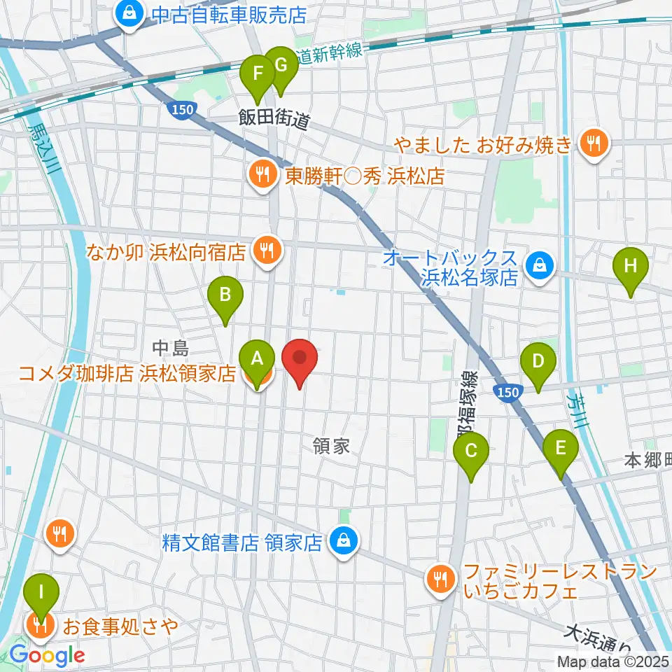 白羽楽器周辺のカフェ一覧地図