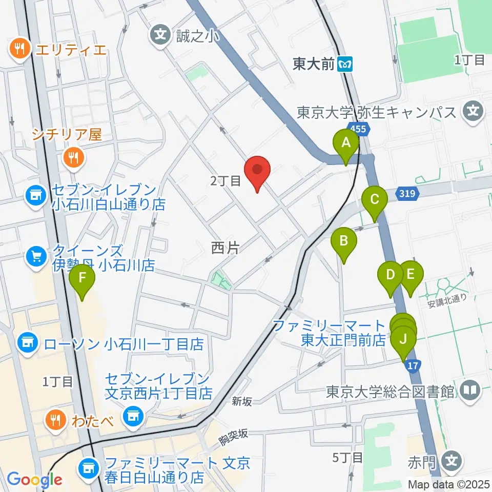 吉田真紀音楽教室周辺のカフェ一覧地図