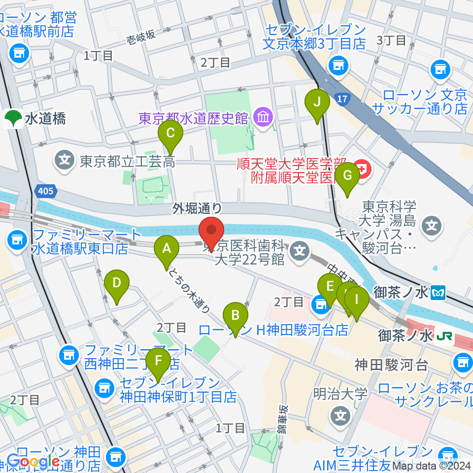 スズキ・メソードお茶の水センター教室周辺のカフェ一覧地図