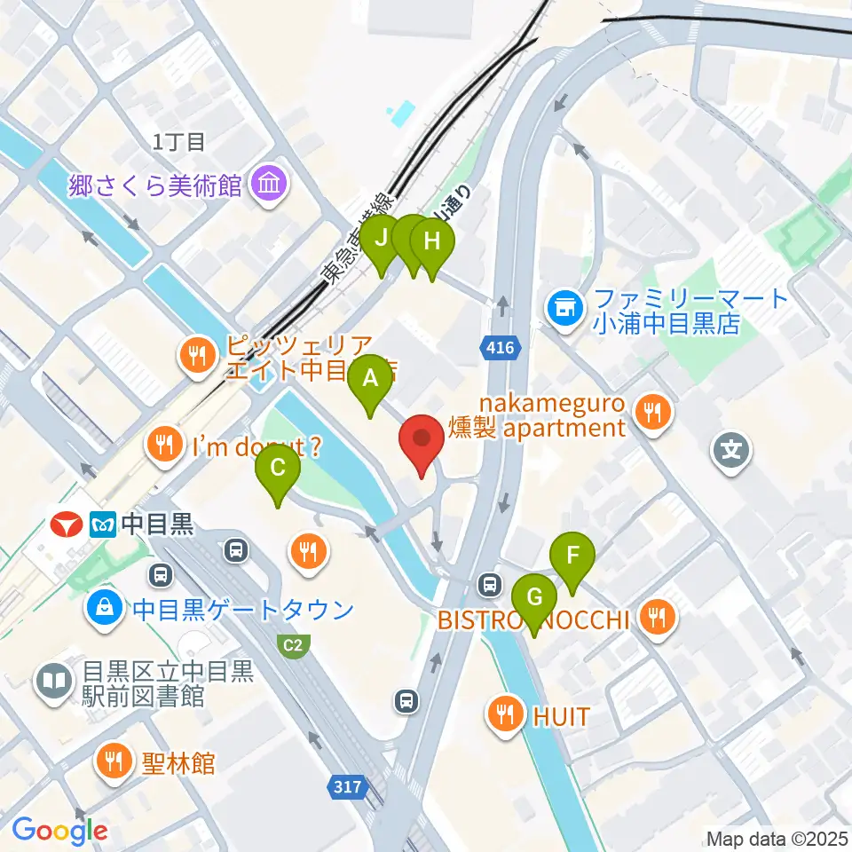スズキ・メソード中目黒教室周辺のカフェ一覧地図