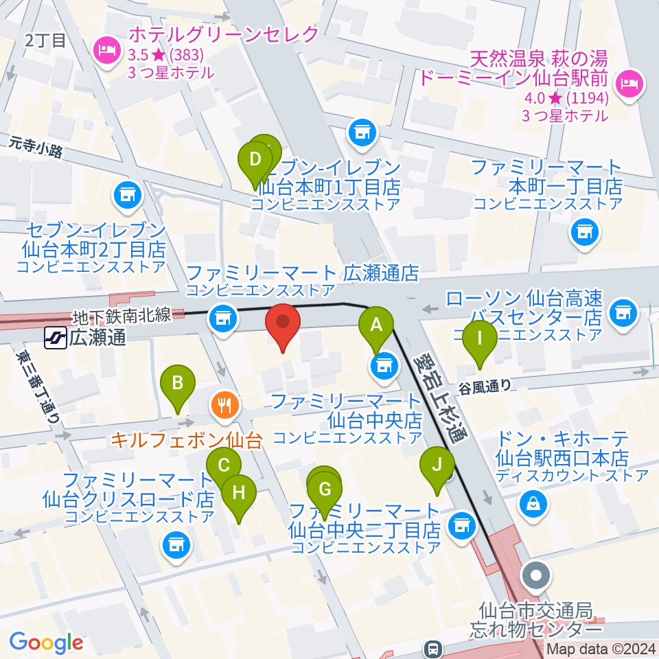 グレースハープ仙台店周辺のカフェ一覧地図