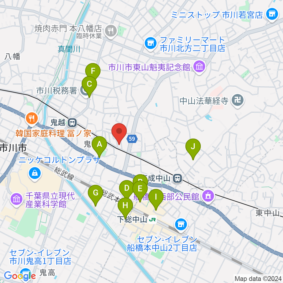 ベル音楽教室周辺のカフェ一覧地図