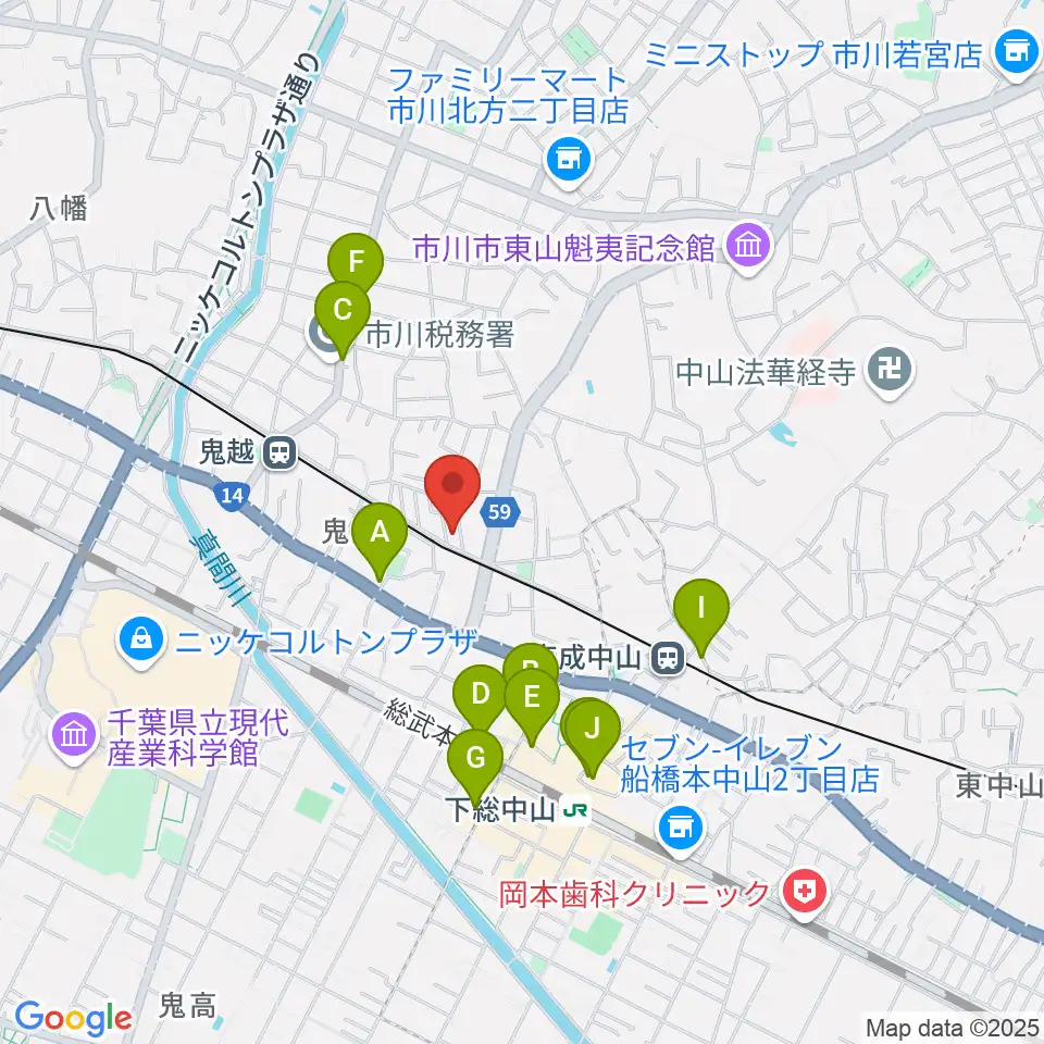 ベル音楽教室周辺のカフェ一覧地図