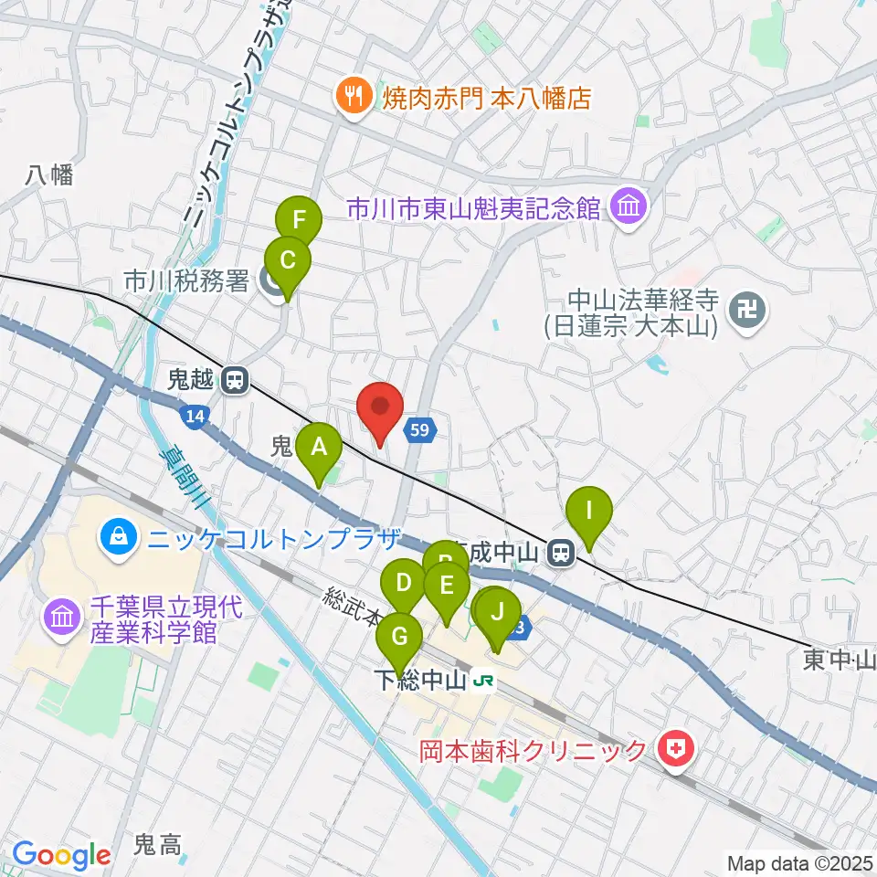 ベル音楽教室周辺のカフェ一覧地図