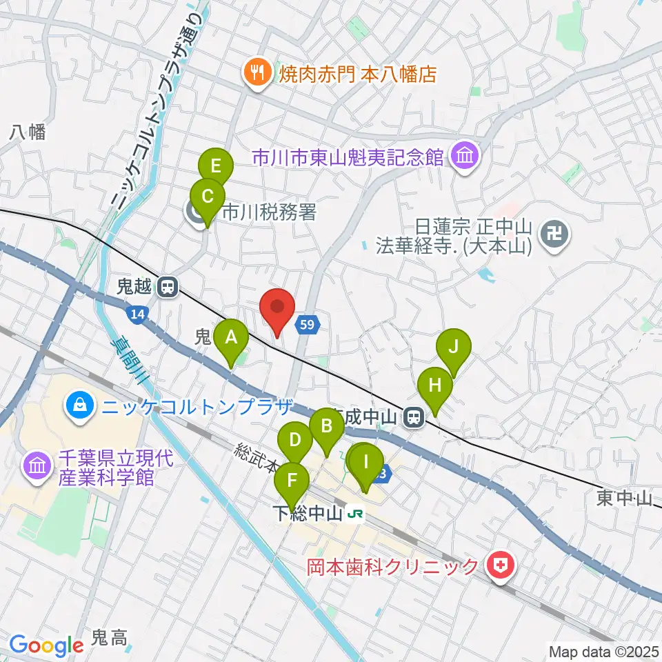 ベル音楽教室周辺のカフェ一覧地図