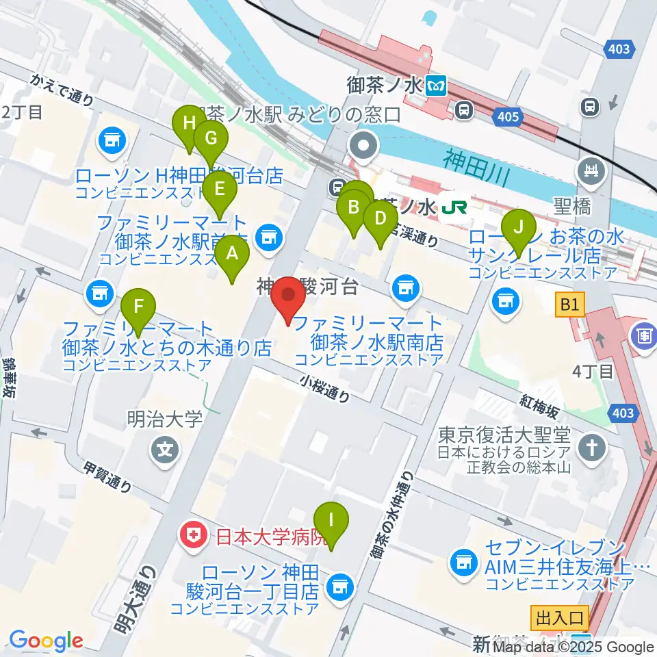 クロサワバイオリンお茶の水店周辺のカフェ一覧地図