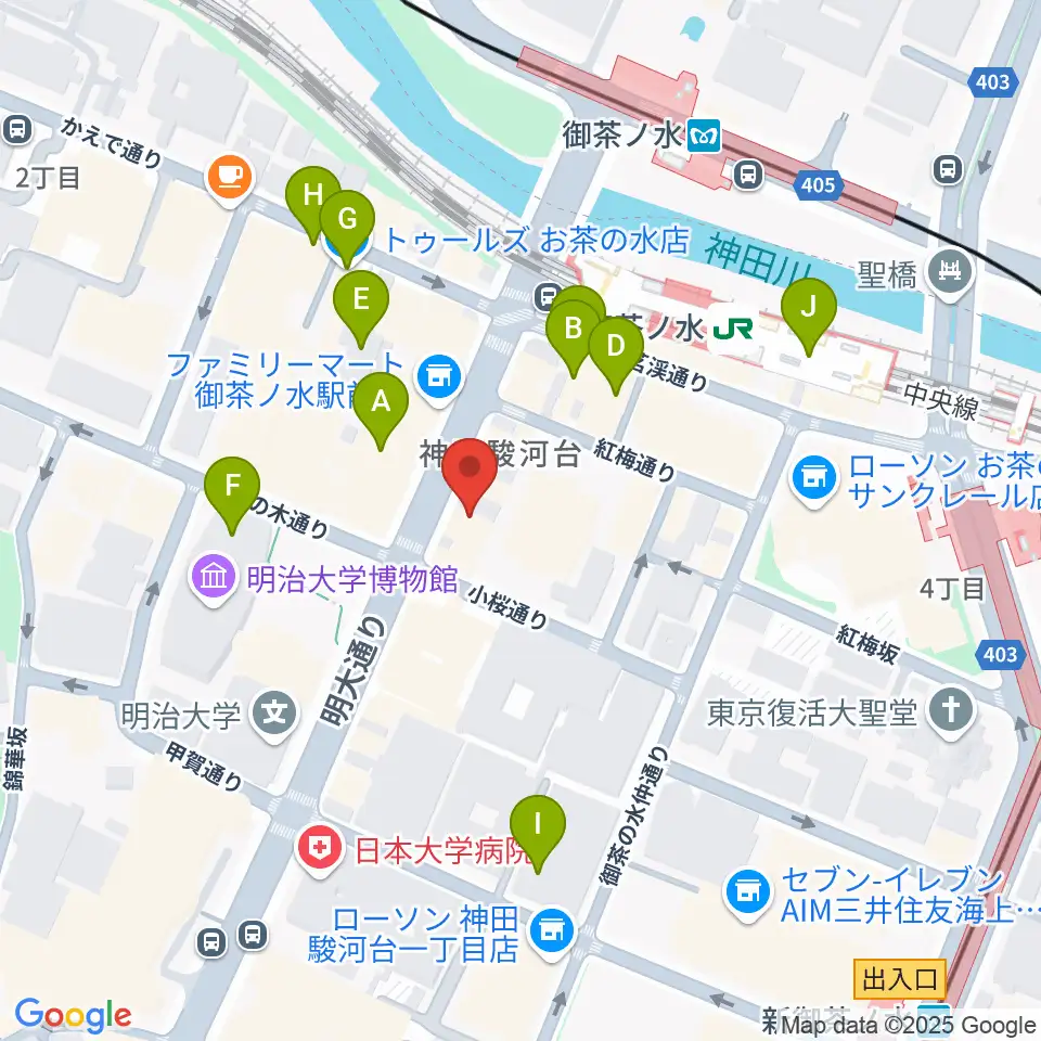 クロサワバイオリンお茶の水店周辺のカフェ一覧地図