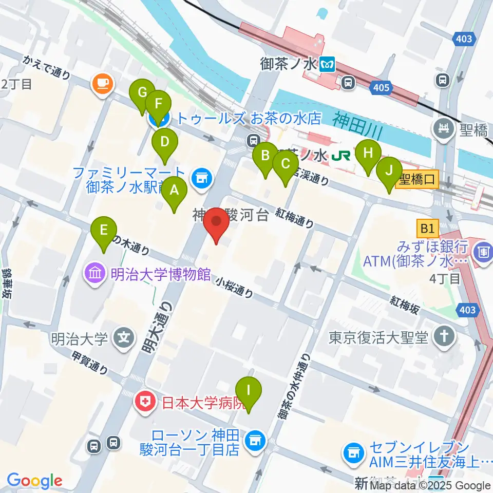 クロサワバイオリンお茶の水店周辺のカフェ一覧地図