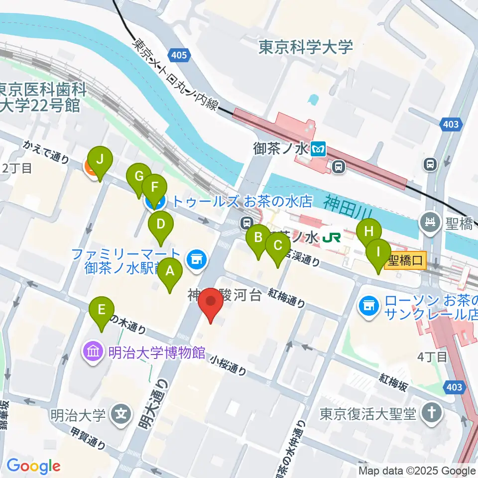 クロサワバイオリンお茶の水店周辺のカフェ一覧地図