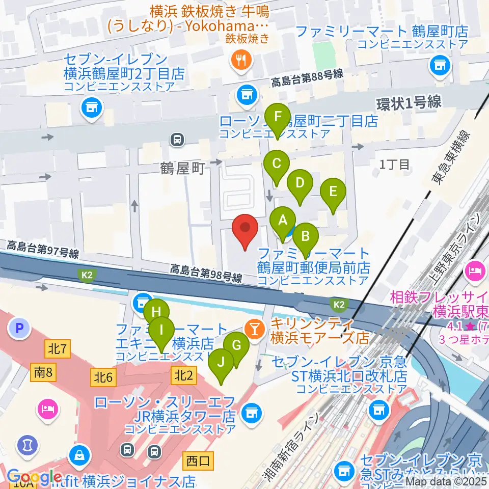 クロサワバイオリン横浜店周辺のカフェ一覧地図