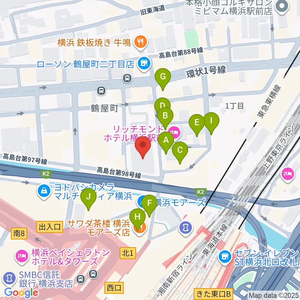 クロサワバイオリン横浜店周辺のカフェ一覧地図