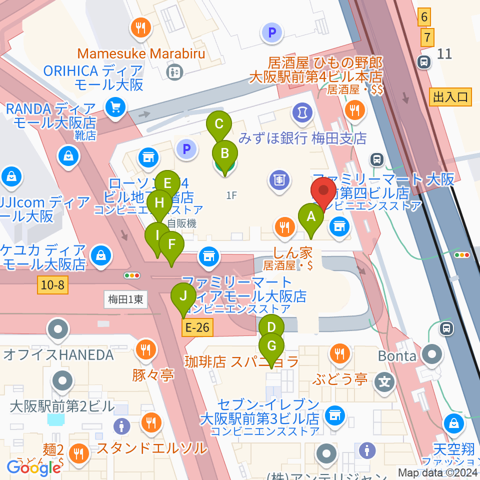 クロサワバイオリン大阪梅田店周辺のカフェ一覧地図