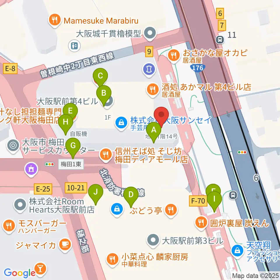 クロサワバイオリン大阪梅田店周辺のカフェ一覧地図