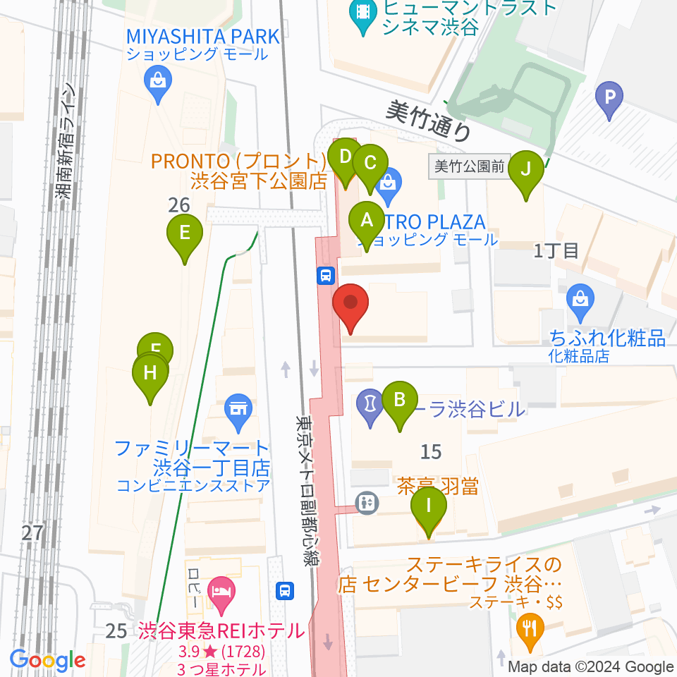 クロサワバイオリン渋谷本店周辺のカフェ一覧地図