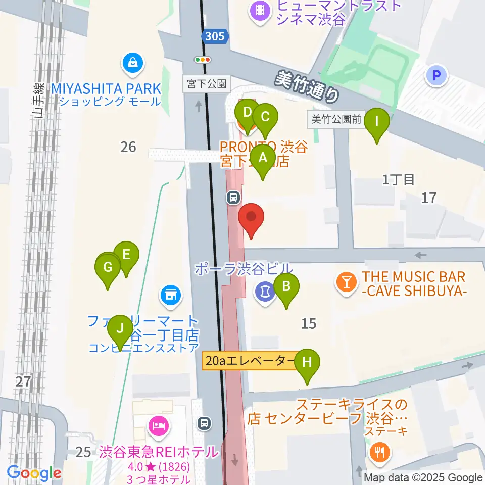 クロサワバイオリン渋谷本店周辺のカフェ一覧地図