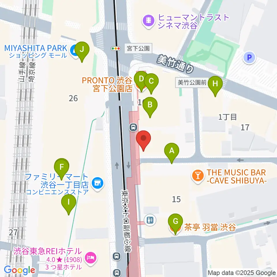 クロサワバイオリン渋谷本店周辺のカフェ一覧地図