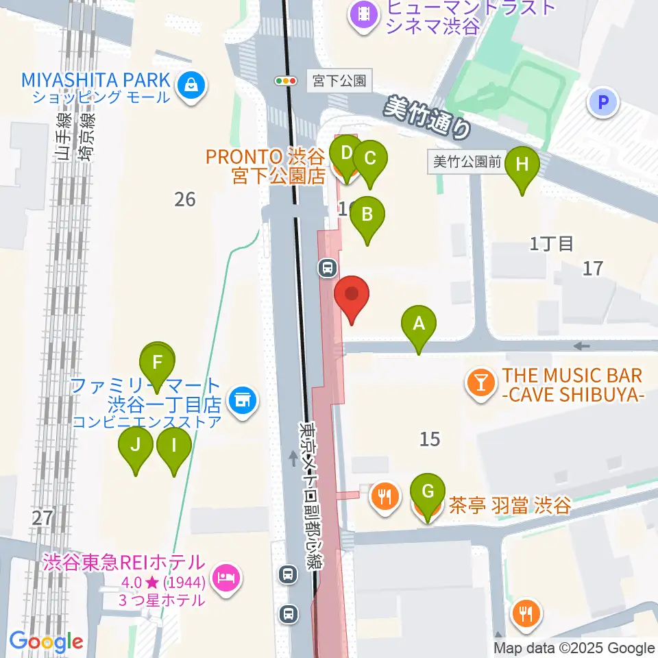クロサワバイオリン渋谷本店周辺のカフェ一覧地図