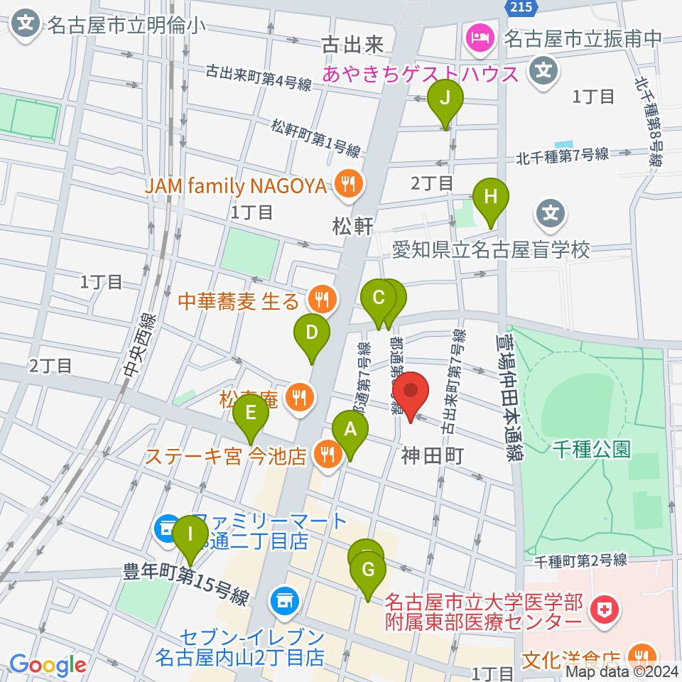 アリアギター・ショールーム周辺のカフェ一覧地図