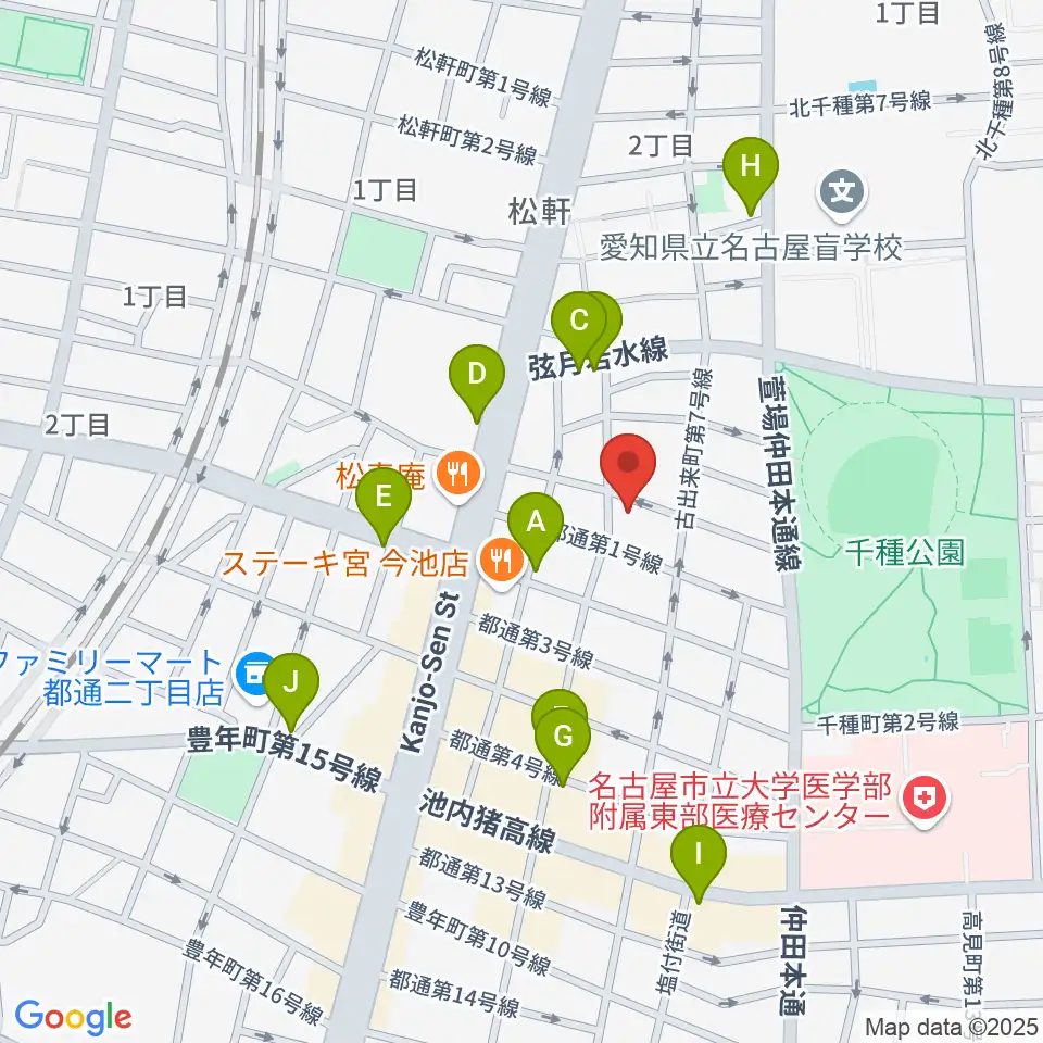 アリアギター・ショールーム周辺のカフェ一覧地図