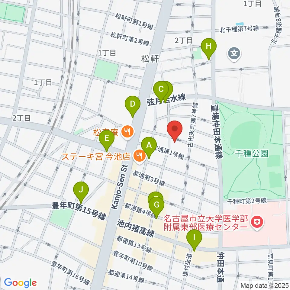 アリアギター・ショールーム周辺のカフェ一覧地図