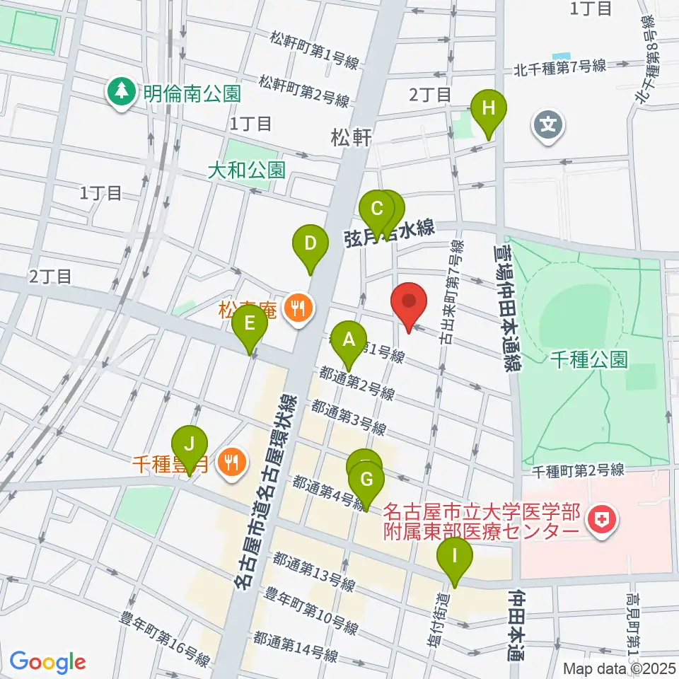 アリアギター・ショールーム周辺のカフェ一覧地図